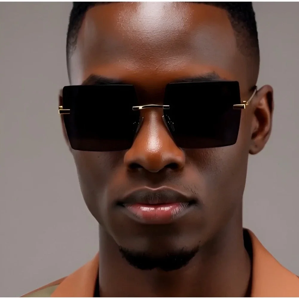 Sunglasses Square Black Lens Gold Fashion Sun Glasses Men UV400 Lentes Gafas New